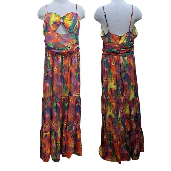 Goragal Summer Print Cutout Slip Long Boho Maxi Dress Orange Multi Color 2XL - Picture 4 of 17